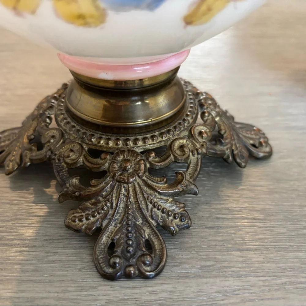 Floral Glass Table Lamp with Pink and Blue Accents - Picture 12 of 15